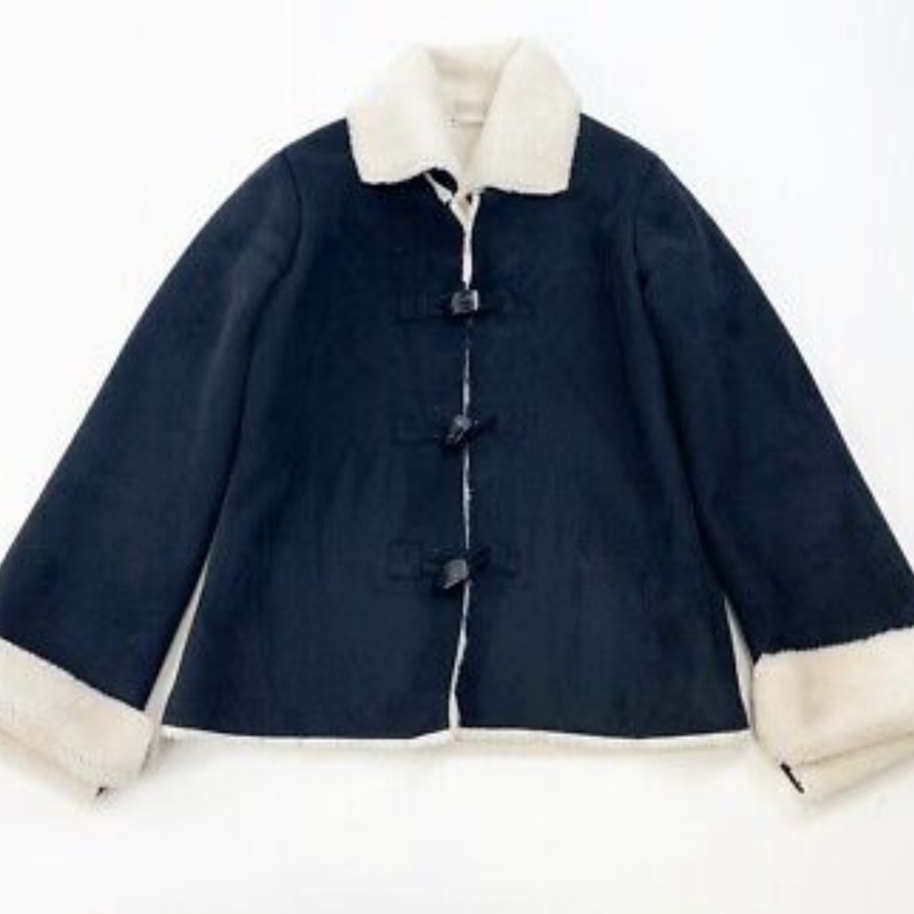 White House Black Market Faux Suede Jacket white fur trim